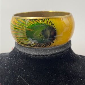 2.6.26-16 Vintage Peacock Feather Brass and Enamel Bangle Bracelet